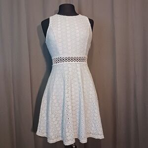 Miami light blue Boho Crochet Fit & Flare Midi Dress Sleeveless Party Cocktail M